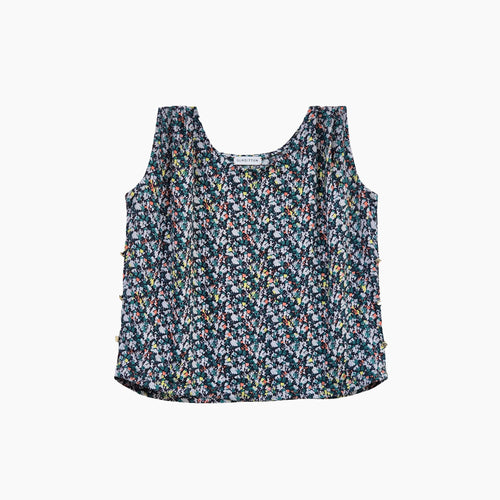 Women's multicolour abstract floral sleeveless summer blouse with shoulder pleats and side buttons by Gladitton