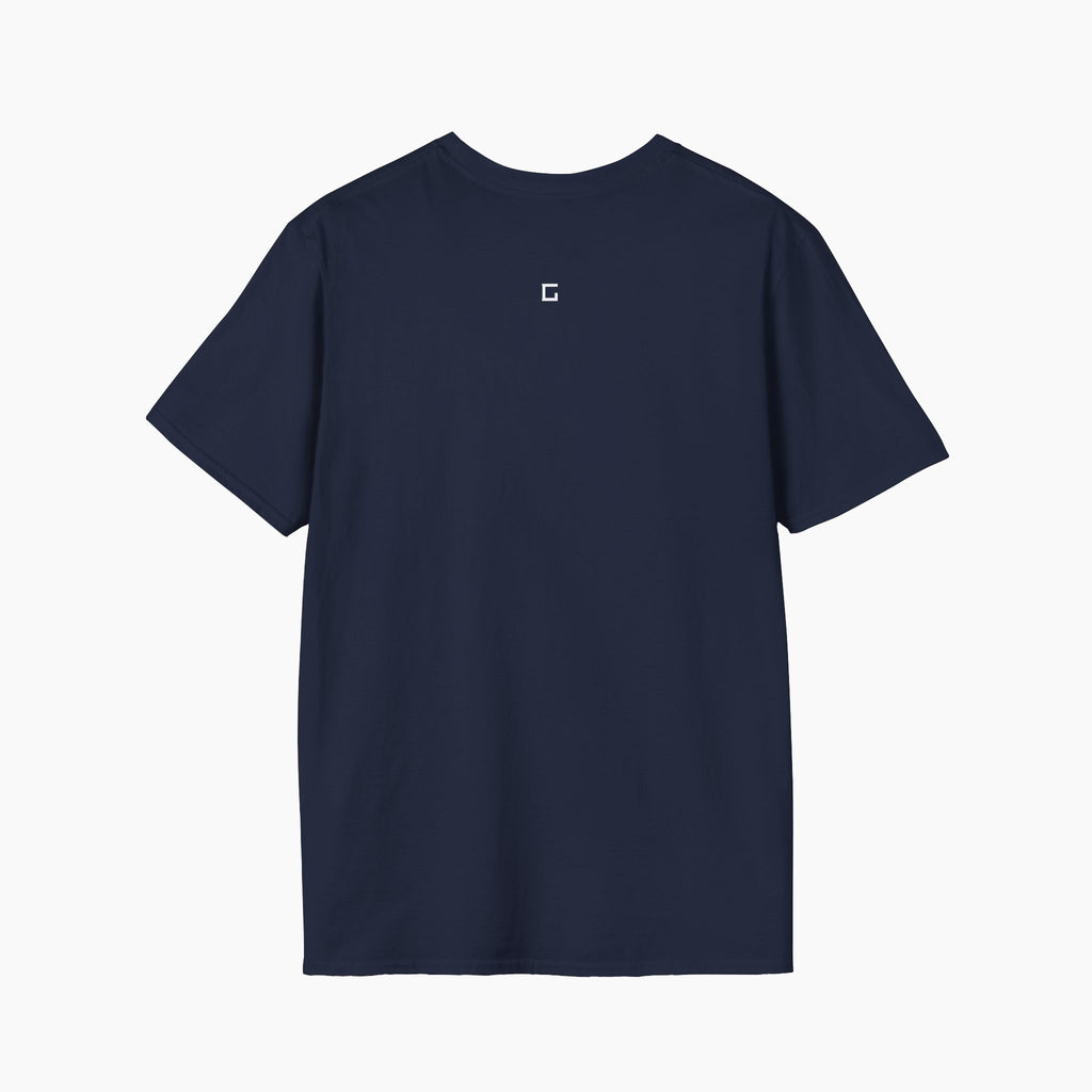 Back view of Abstract Lines T-shirt in navy, showcasing the continuation of abstract line patterns for a cohesive design.