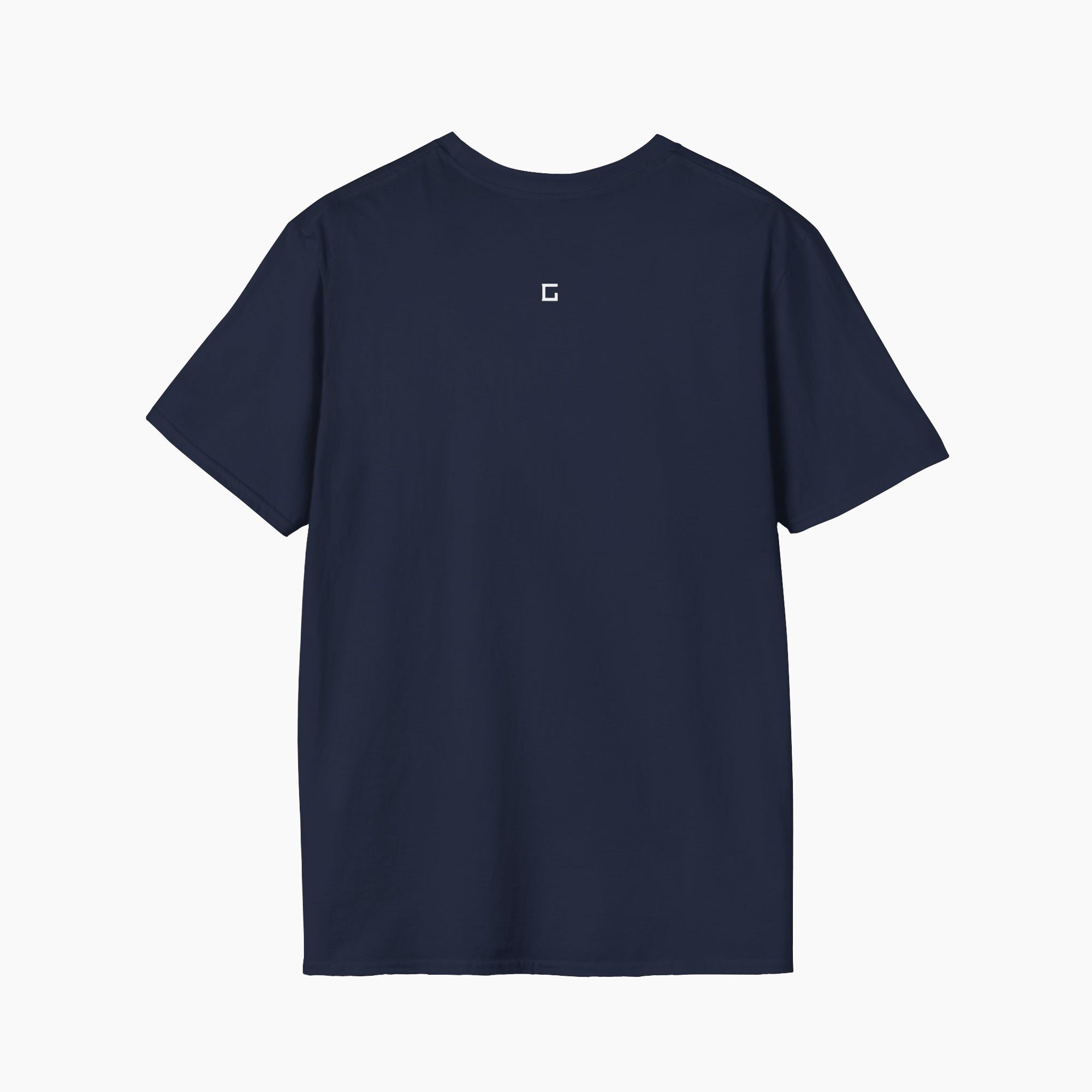 Back view of Abstract Lines T-shirt in navy, showcasing the continuation of abstract line patterns for a cohesive design.