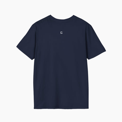 Back view of Abstract Lines T-shirt in navy, showcasing the continuation of abstract line patterns for a cohesive design.