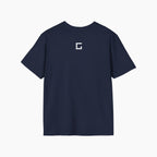 Navy premium t-shirt with minimal clean back design, crafted in a modern oversized silhouette.