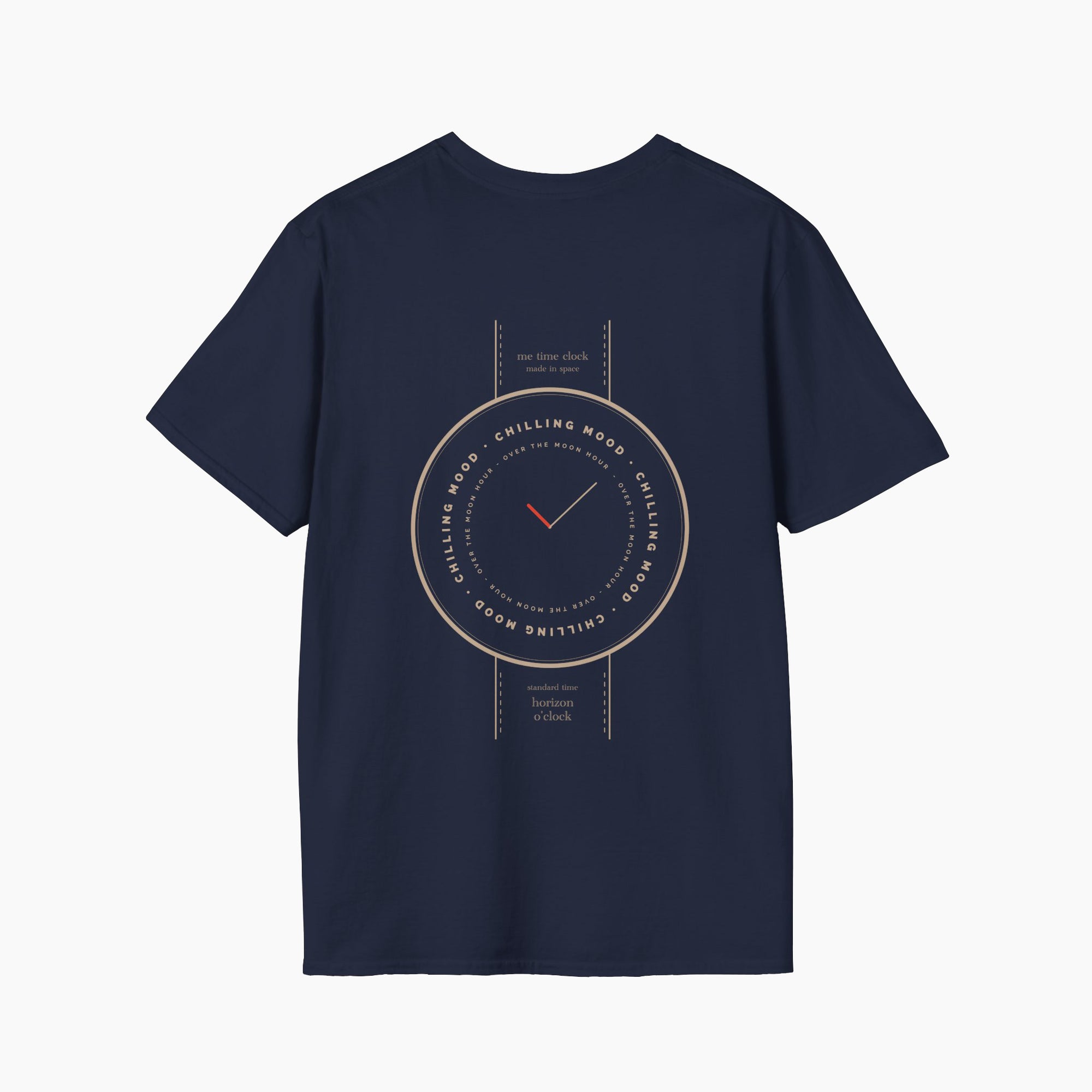 Back view of Chilling T-shirt in navy, highlighting the minimalist design and casual style.