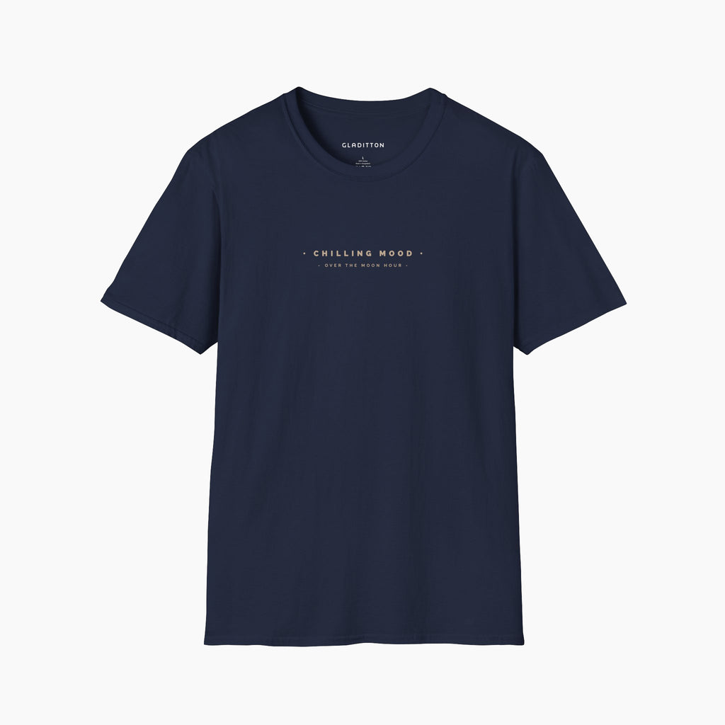 Front view of Chilling T-shirt in navy, featuring a relaxed fit and dropped shoulders for a comfortable look.