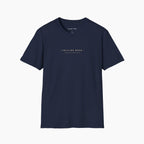 Front view of Chilling T-shirt in navy, featuring a relaxed fit and dropped shoulders for a comfortable look.