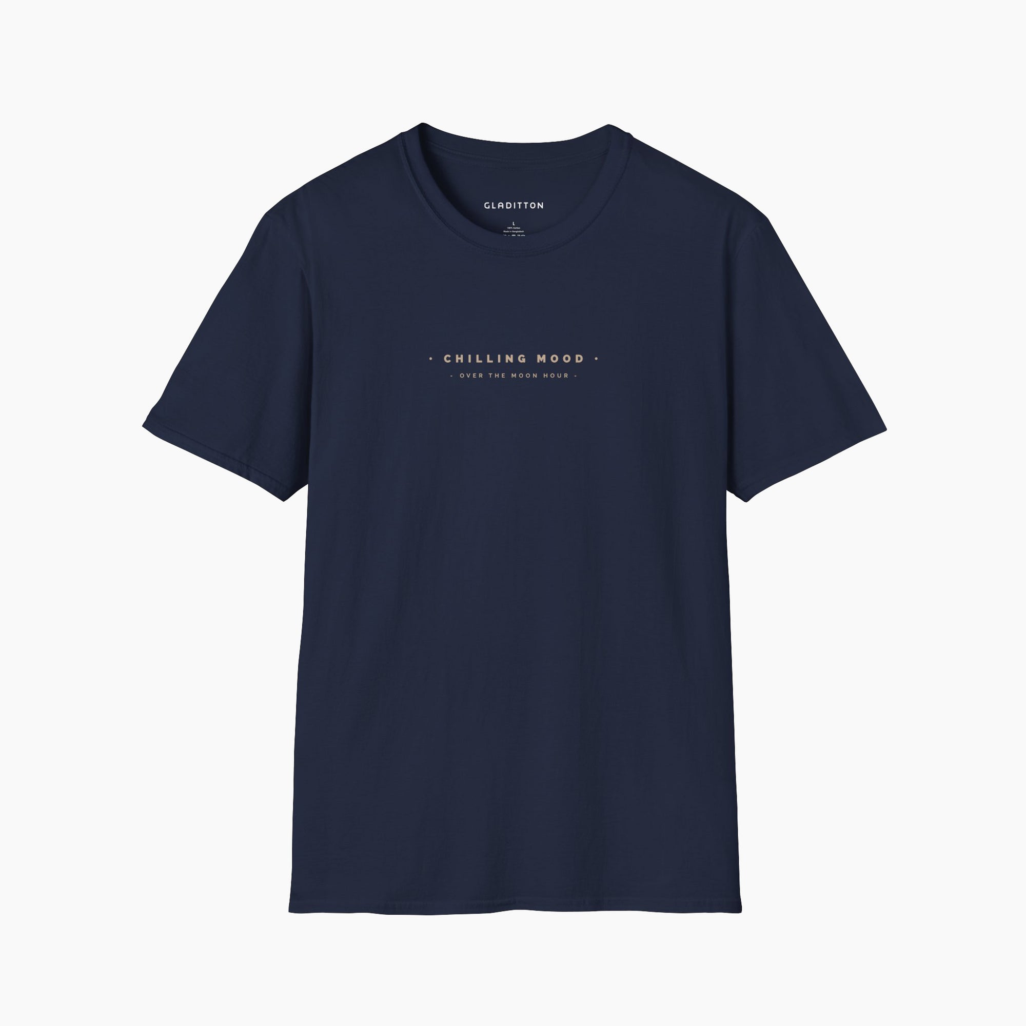 Front view of Chilling T-shirt in navy, featuring a relaxed fit and dropped shoulders for a comfortable look.