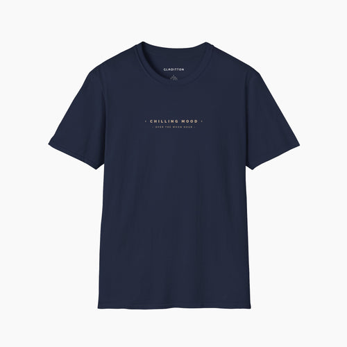 Front view of Chilling T-shirt in navy, featuring a relaxed fit and dropped shoulders for a comfortable look.