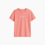 Front view of a coral pink women's t-shirt by Gladitton, showcasing a modern and stylish design.
