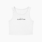 Front view of Gladitton Daring Tank in white, featuring 'Dare to Gladitton' print on ribbed cotton fabric.