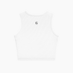 Back view of Gladitton Daring Tank in white, featuring a subtle racerback design and scoop neckline.