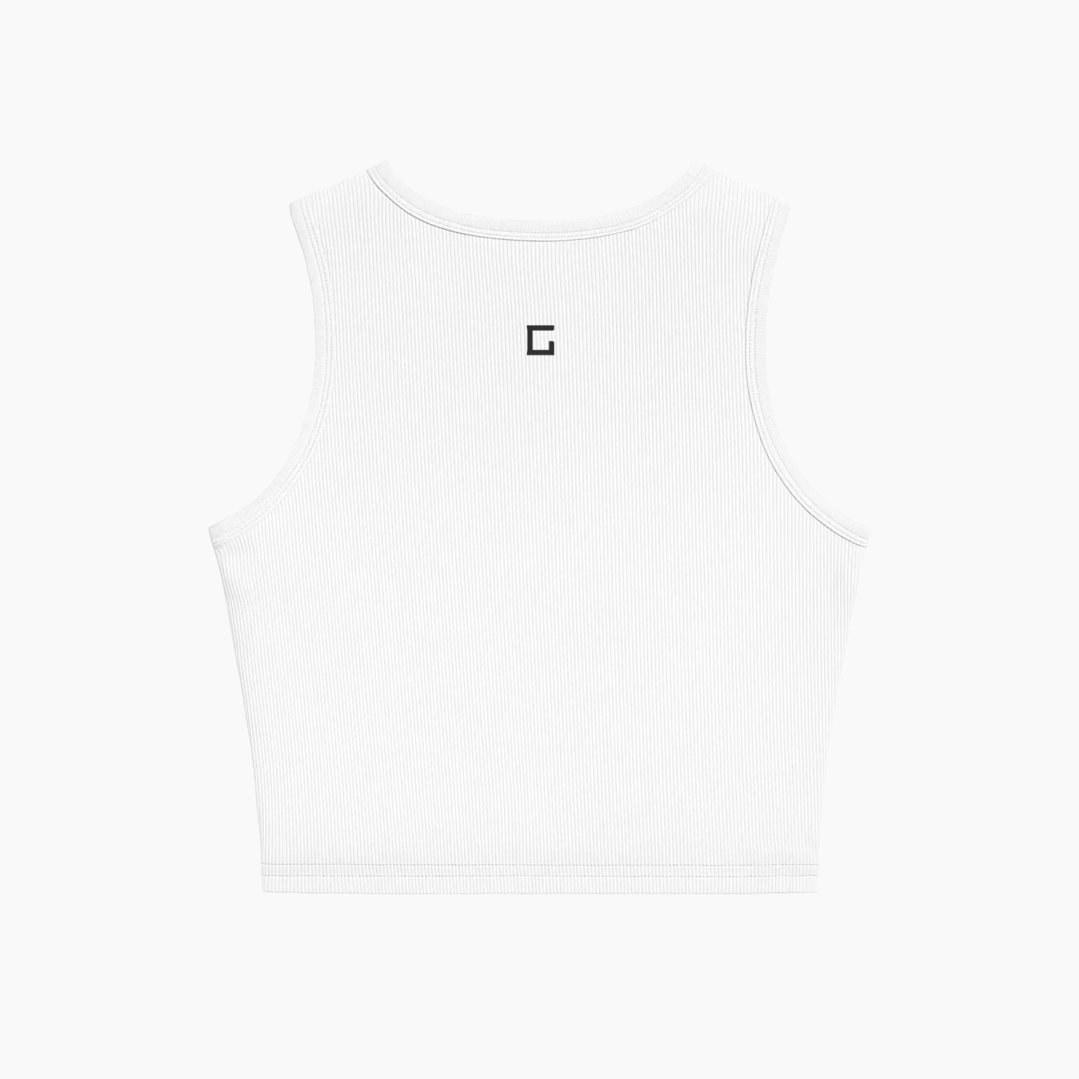 Back view of Gladitton Daring Tank in white, featuring a subtle racerback design and scoop neckline.