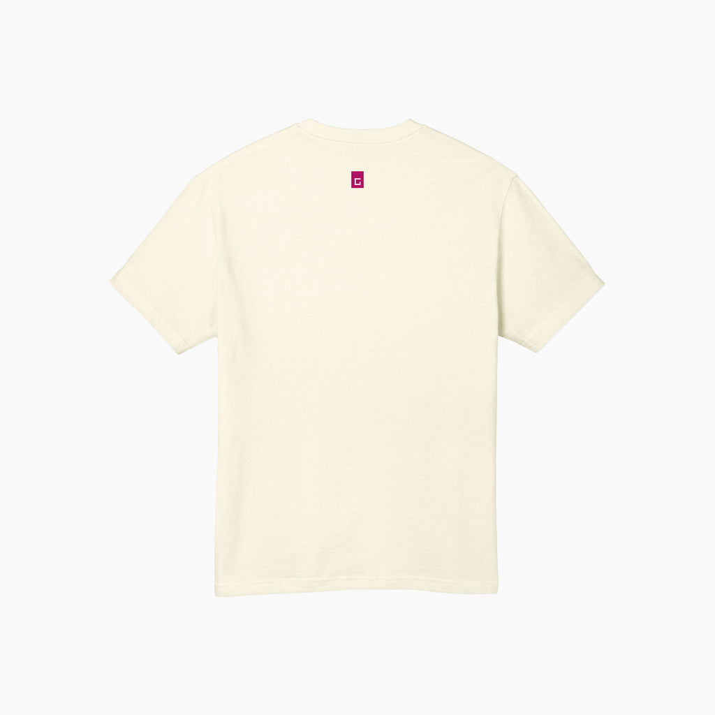 back view of beige GRL PWR t-shirt by Gladitton minimal premium women streetwear tee UAE dubai online shopping