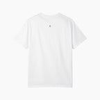 Back view of Gladitton Oversized Tee in white, showcasing a repeated minimal logo pattern and relaxed oversized fit for casual streetwear style.