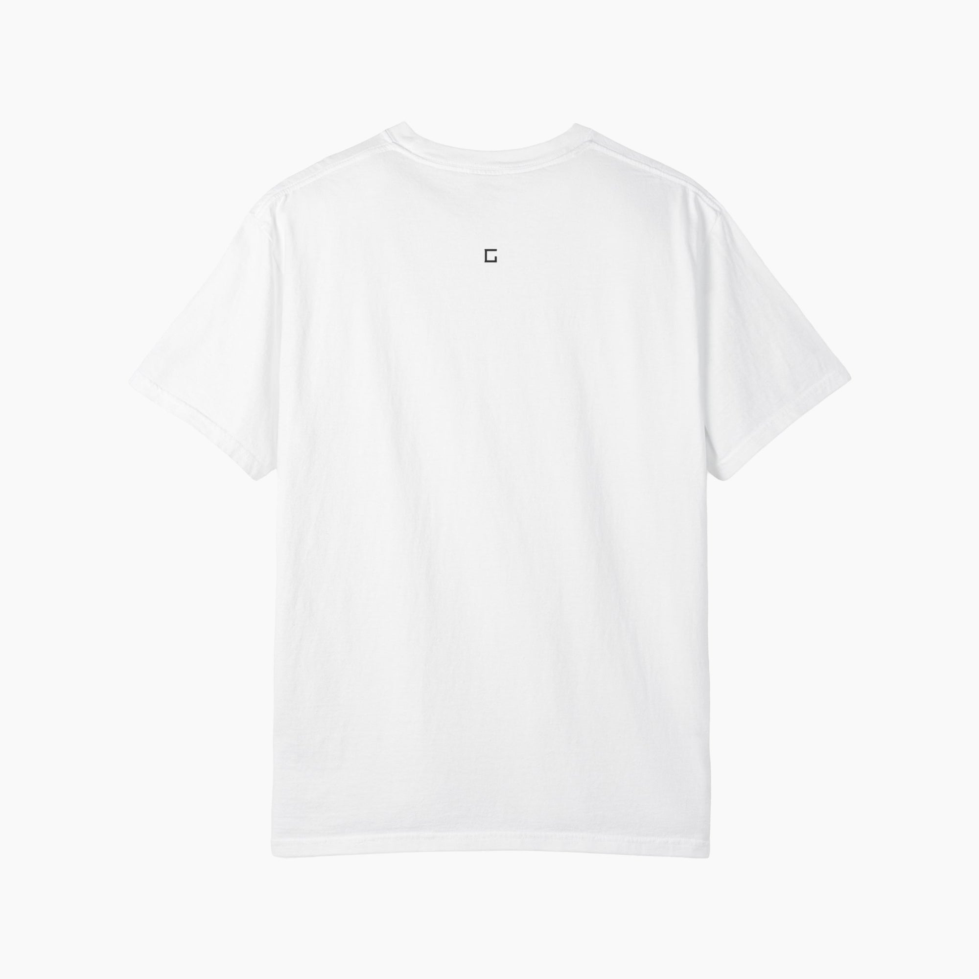 Back view of Gladitton Oversized Tee in white, showcasing a repeated minimal logo pattern and relaxed oversized fit for casual streetwear style.
