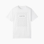 Front view of Gladitton Oversized Tee in white, featuring a subtle minimalist logo pattern across the front for a stylish streetwear look.