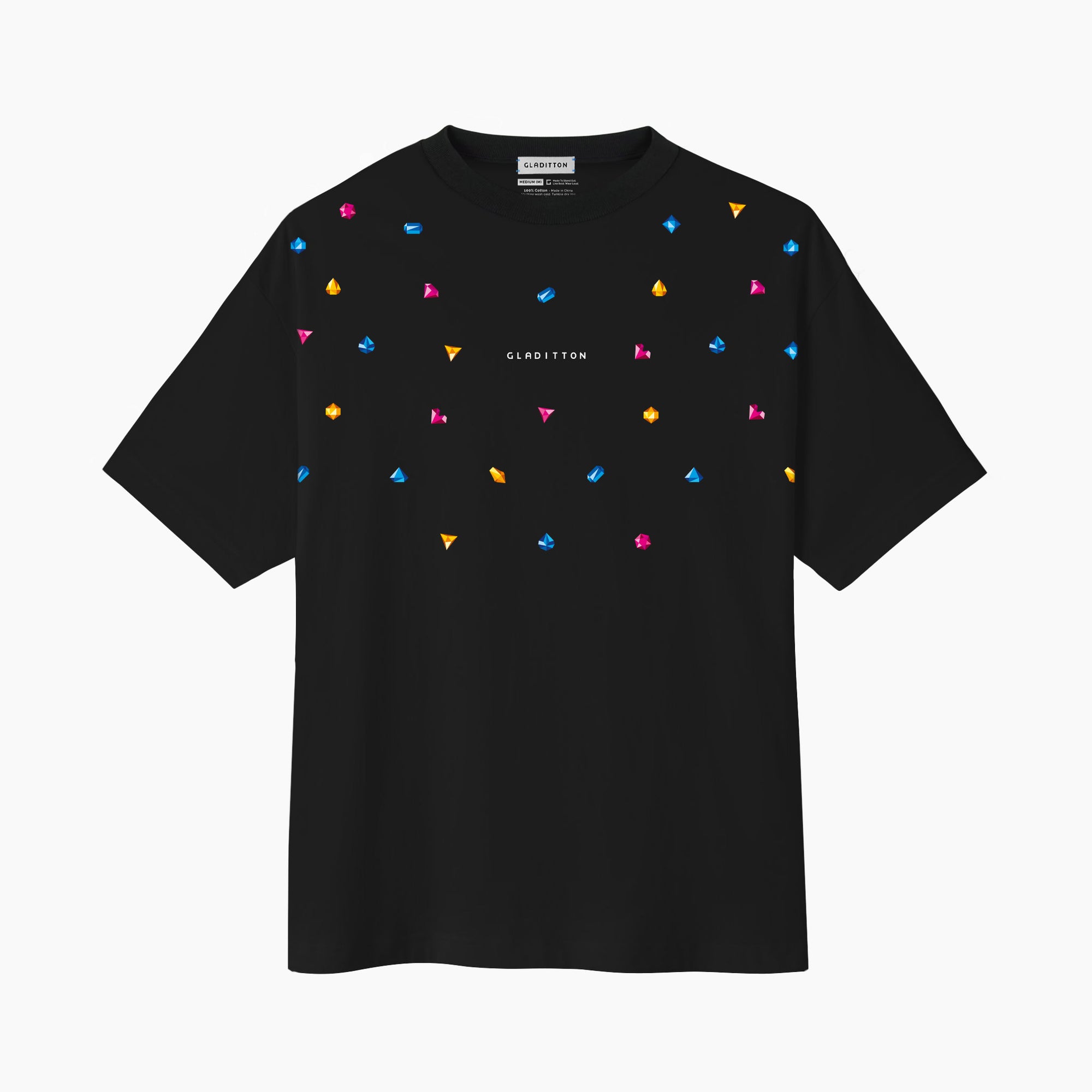 High detail DTG printed rhinestone effect graphic on Gladitton tee