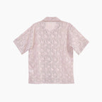 Men’s soft blush lace button-up shirt back view with palm textured pattern