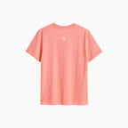 Back view of a coral pink women's t-shirt by Gladitton, highlighting a comfortable, modern fit and stylish design.