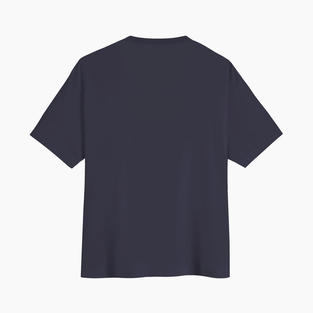 Back view of the Worthy grey men's loose fit T-shirt by Gladitton, showcasing its monogram print design.