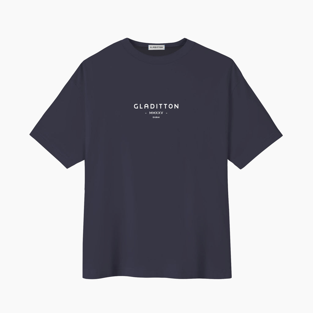 Worthy grey men's loose fit T-shirt with monogram print on the front by Gladitton.