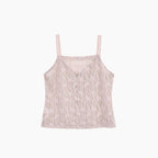 Desert chic luxury fashion. Women’s soft blush lace cami top with palm leaf pattern and button back